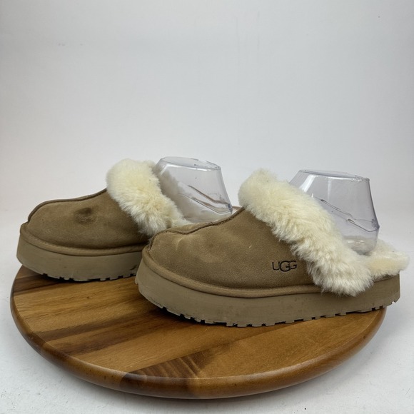 Womens Ugg Disquette Chestnut Shearling Platform Comfort Slippers Shoes Size 9 M - Picture 2 of 9